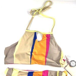 O’Neill Girl’s Multicolor Striped Bikini Top And Hipster Bottom Size 14